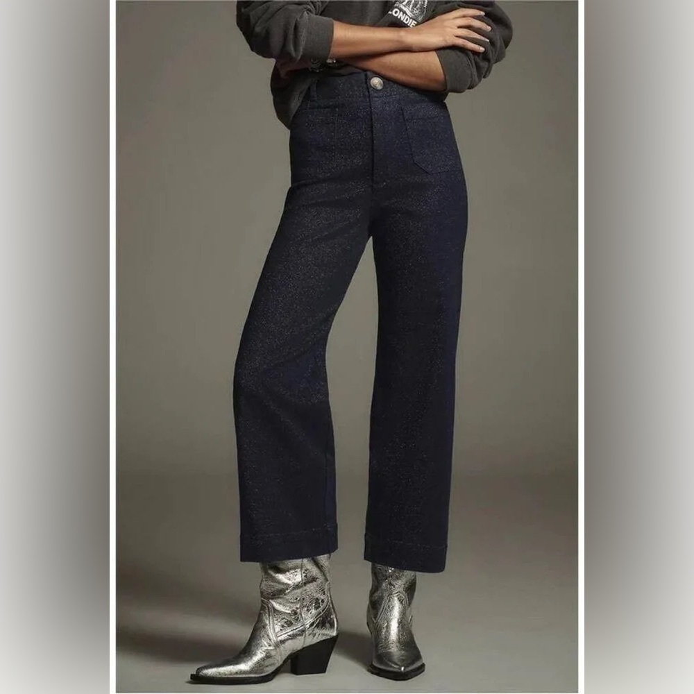 Maeve Women's Colette Sparkle Dark Blue Wide Leg Jeans size 32